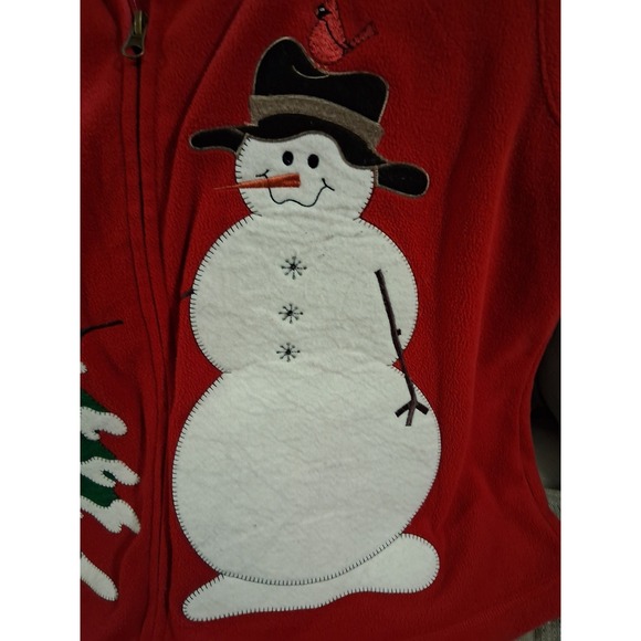 Ladies Fleece Christmas Vest Snowman Tree Cardinal VGUC XL - Picture 2 of 5